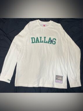 Dallas Mavericks Mitchell & Ness NBA Long Sleeve White Shirt NWOT Size Large